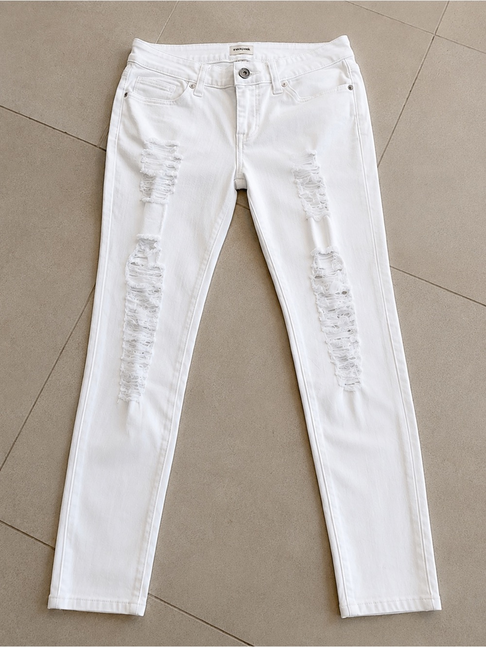 Sneak Peek White Distressed Skinny Jeans